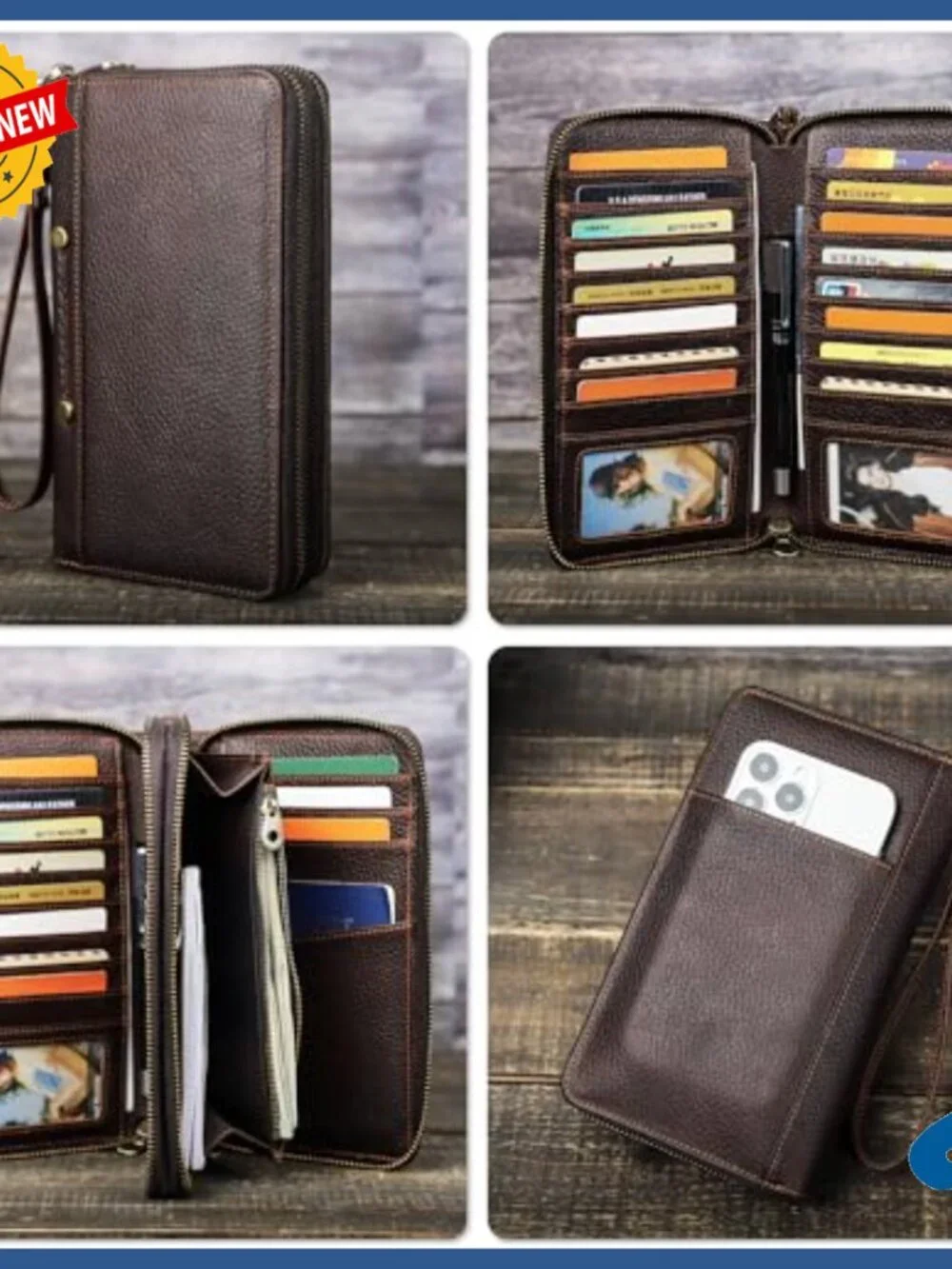 Top Grain Leather Clutch Wallet Wristlet RFID Large Capacity Travel